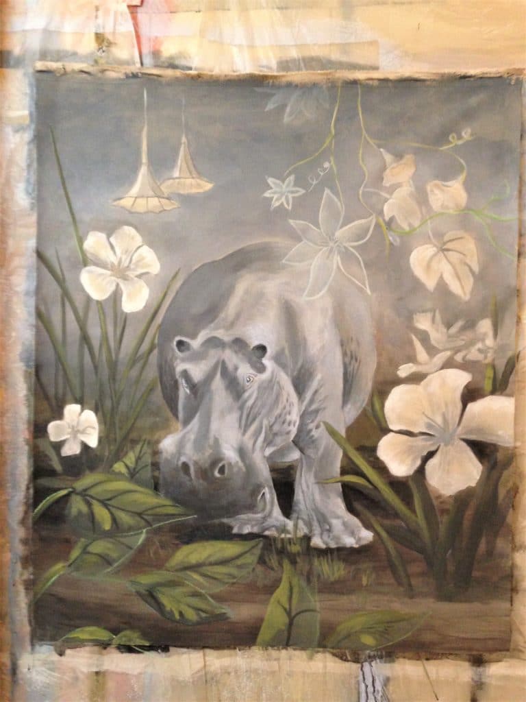 Hippopotame, peinture sur toile