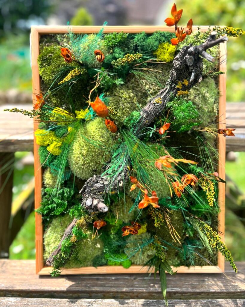 Tableau en relief, végétaux stabilisés