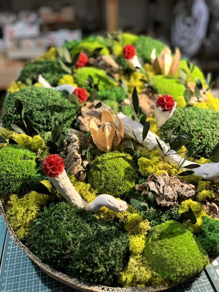 Tableau camaïeu de vert en végétal stabilisé